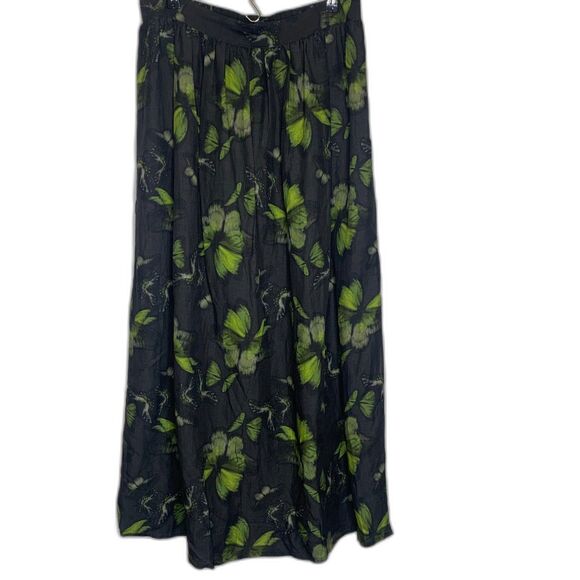 AllSaints Womens ASTA Ceres Linen Maxi Skirt Black Lime Butterflies Size 10 NWT - Picture 2 of 16
